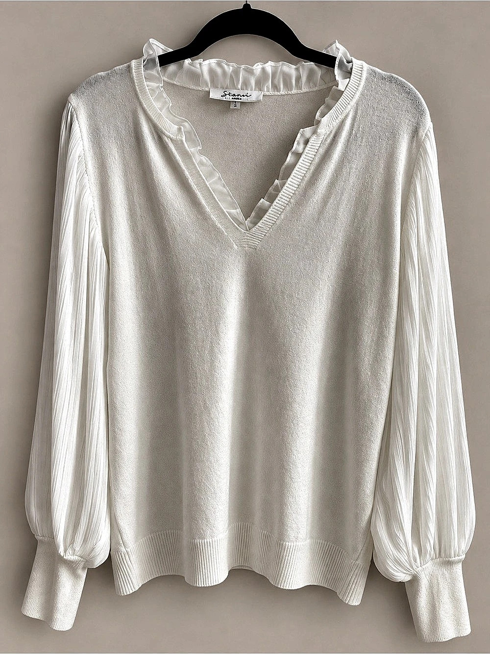 Sianni White Ruffle Blouse L Cottagecore Coquette Pleated Statement Sleeve